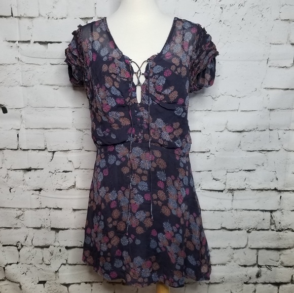 Free People Dresses & Skirts - Free People Purple Floral Print Tunic Dress Rayon